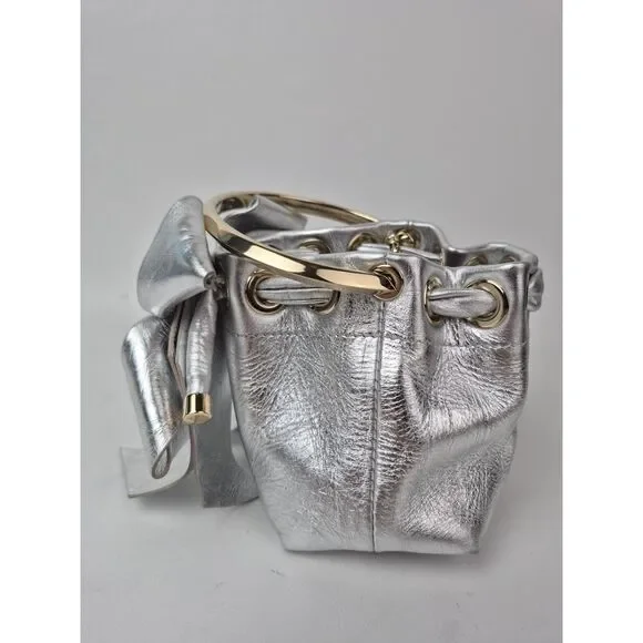 Jimmy Choo Metallic Silver Micro Bon Bon Top Handle Bag